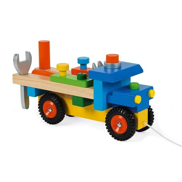 Kids Wooden DIY Truck 2-1 Early Learning Pull Along Toy