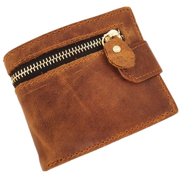 Leather Wallet For Men - Premium 1st Layer Cowhide -2 Zip Pouches
