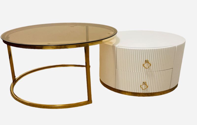 YX2 Ceramic &amp; Glass Modern Nordic Nesting Coffee Table with 2 Drawers