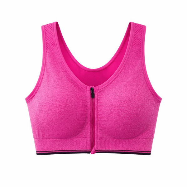Padded Yoga Sports Zipper Bra - Hot Pink