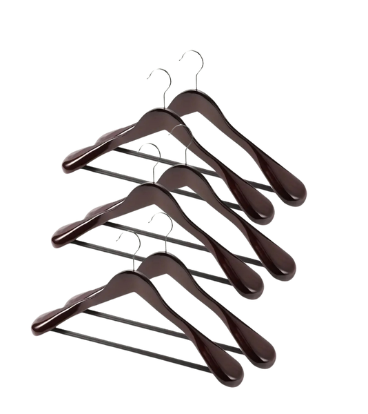 Quality Wood Suit Hangers, 6 Pack Extra-Wide Shoulder Mahogany Coat Hangers