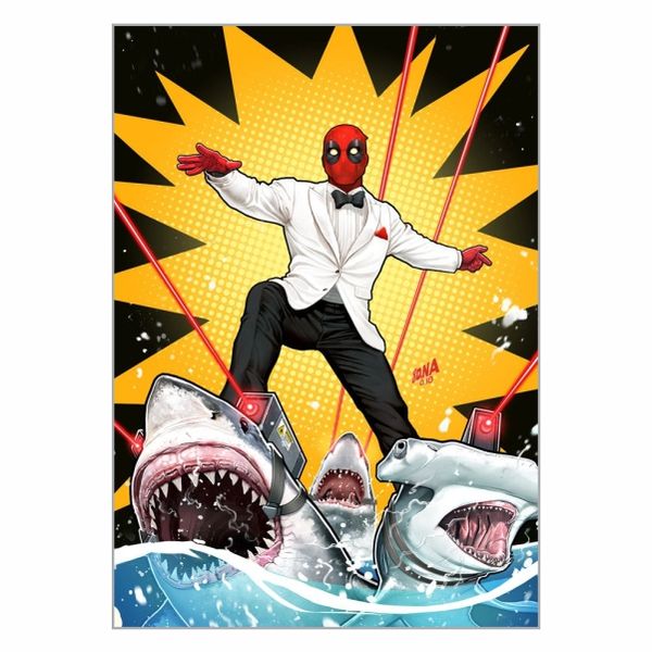 Deadpool Riding Sharks Poster - A1