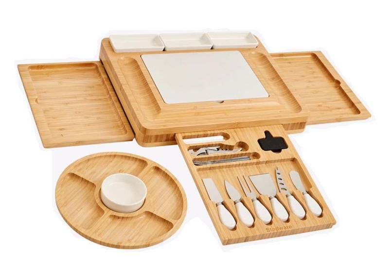 Cheese Board Set, Large Bamboo Platter for Cheese &amp; Meat