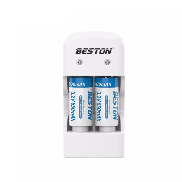 Beston CR123A LiFePO4 Battery | 16340 | 3.2V | 650mAh | 2 Pack w/ Charger