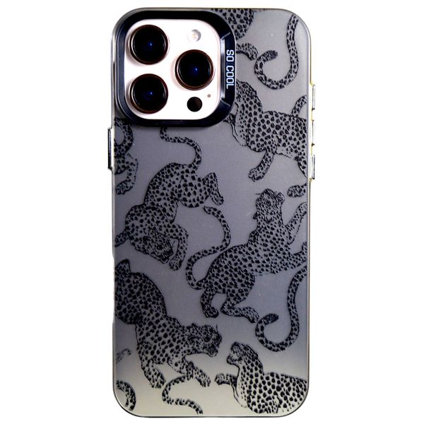 Solid Phone Case with Cheetah Graphic Compatible with Iphone 16 Pro Max - Silver