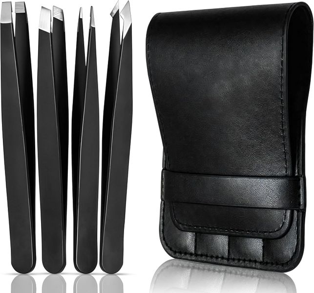 FA PLUS 4P Tweezers Set, Professional Stainless Steel Tweezers for Eyebrows