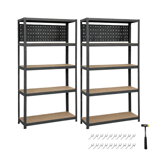 Anchor 2-Bay 5-Tier Steel Racking 180x90x30 cm | 250 kg | Pegboard Set
