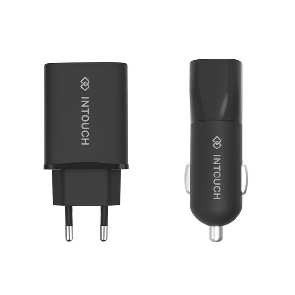 Intouch Home &amp; Car Charger Bundle 3.1/3.4A Dual USB - Black