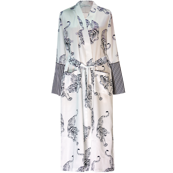 Women's Luxury Robe /Gown - White Print Satin Bridal