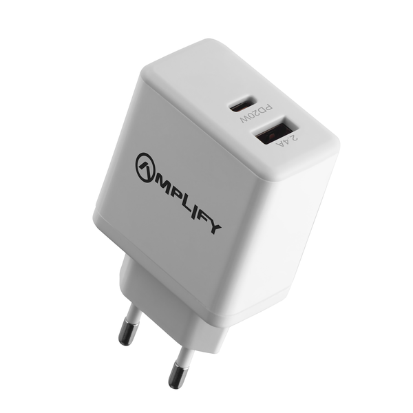 Amplify 20W Plus USB 12W Dual Wall Charger - White