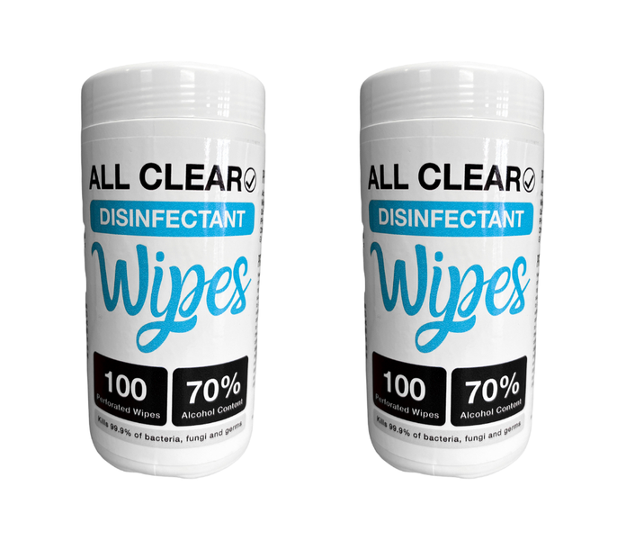 All Clear - 100 Disinfectant Wipes Jar 70% Alcohol - Pack of 2