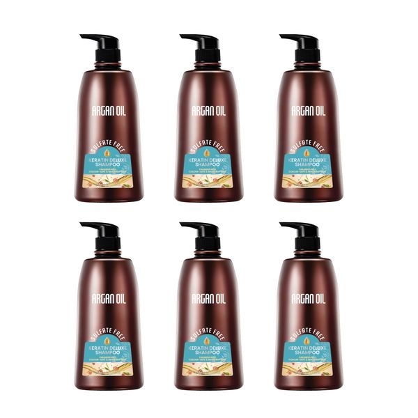 6-Pack Argan Oil Shampoo - Keratin Deluxe, Sulfate Free, 750ml