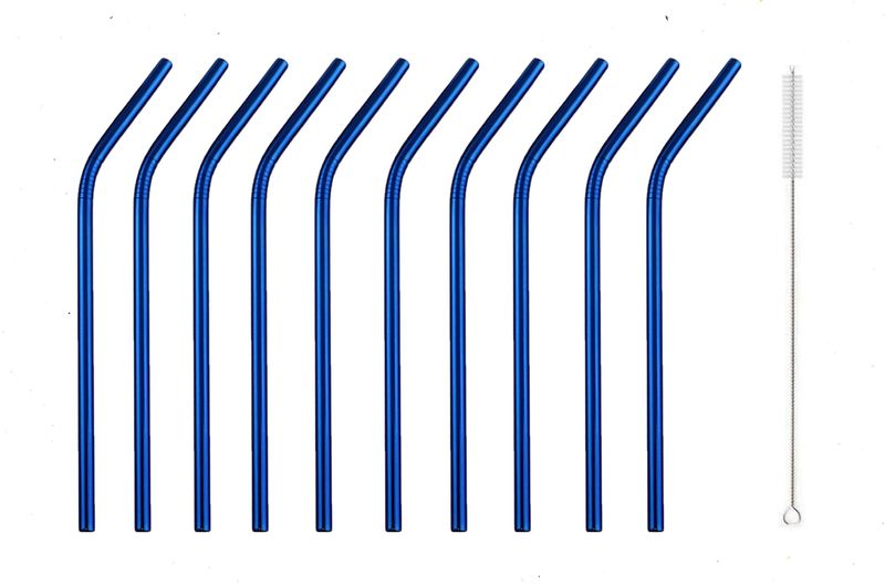 Reusable Stainless Steel Bent Drinking Straws 11 Piece-Easy Trade