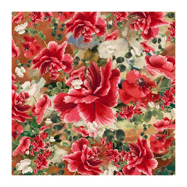 Painted Red Blooming Floral Square Tablecloth