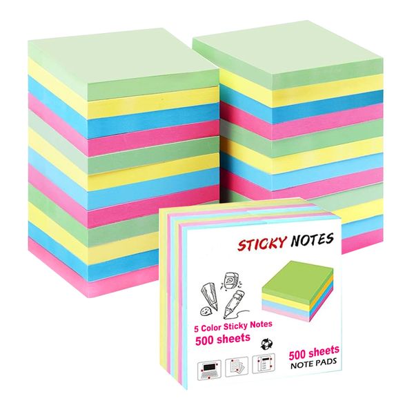 1000 Sheets - Colored Self-Stick Pads for Office Supplies, School, Home