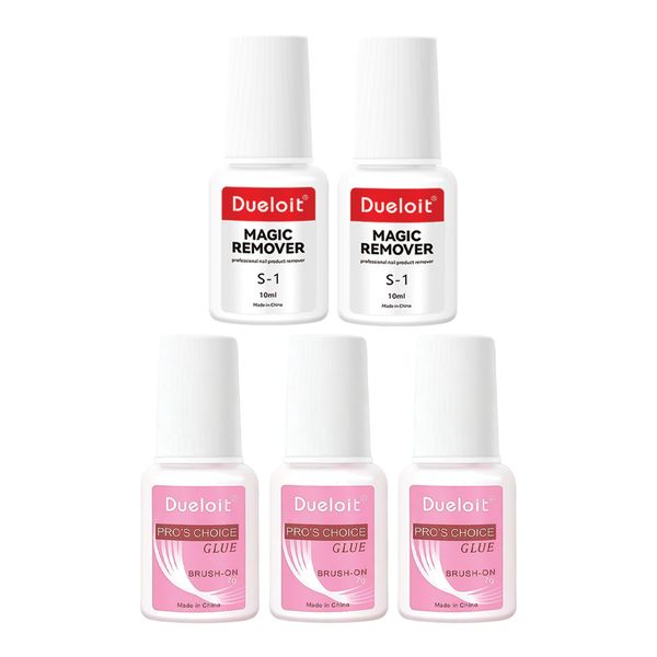 Dueloit Pro's Choice Brush-On Nail Glue + Magic Remover 5 Pieces Combo