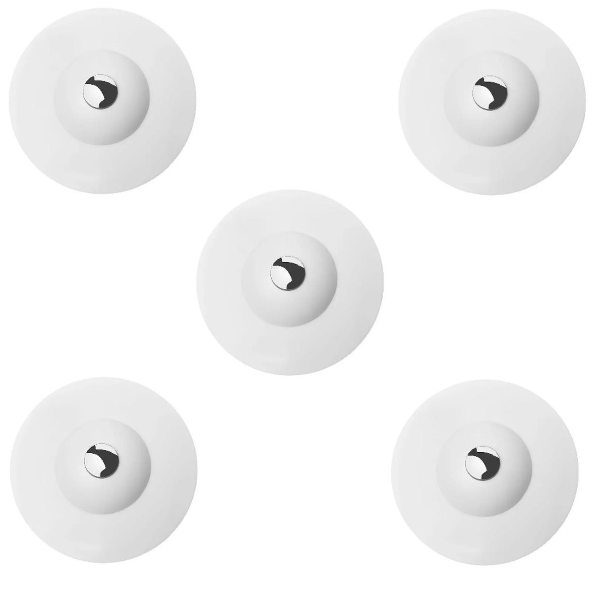 Pack of 5 White Silicone Drain Plugs & Hair Catchers - For Sink & Bathtub