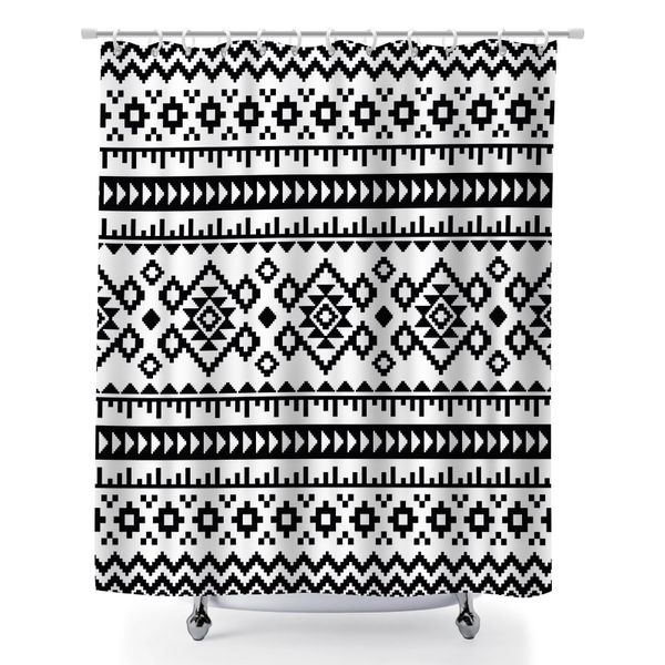 Waterproof Shower Curtain Set with 12 Hooks, Fair Isle Pattern Bath Curtain