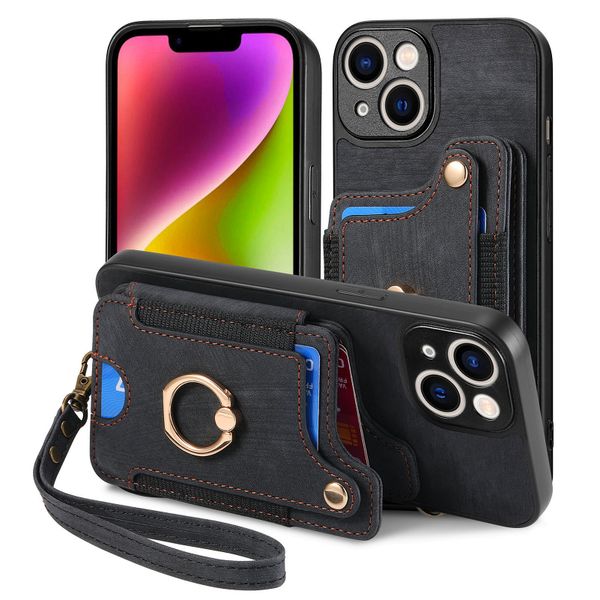 Finger Ring Case Compatible With iPhone 13 Leather Lanyard Cover