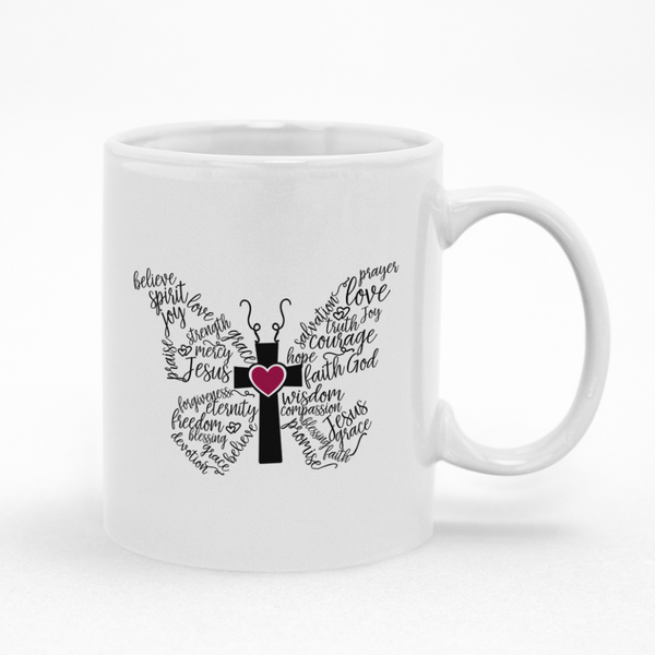 Christian Mug, Faith Butterfly Coffee Cup, Gift Idea Birthday or Christmas