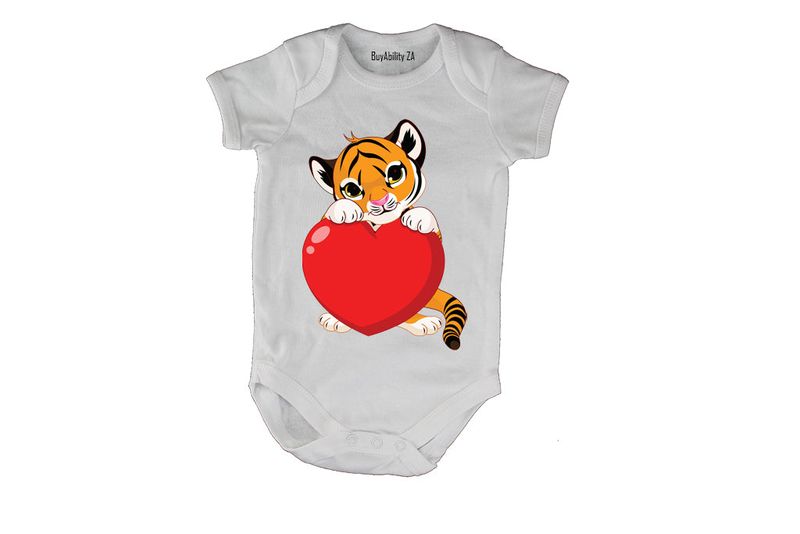 Valentine Tiger - SS - Baby Grow - White