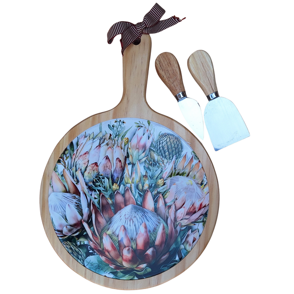 Cheese Board Pine with Printed Ceramic Tile and two Cheese Tools