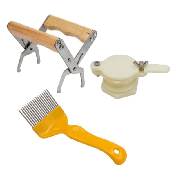 Garden Beekeeping Uncapping Fork, Beehive Frame Grip &amp; Honey Gate Valve 3pc