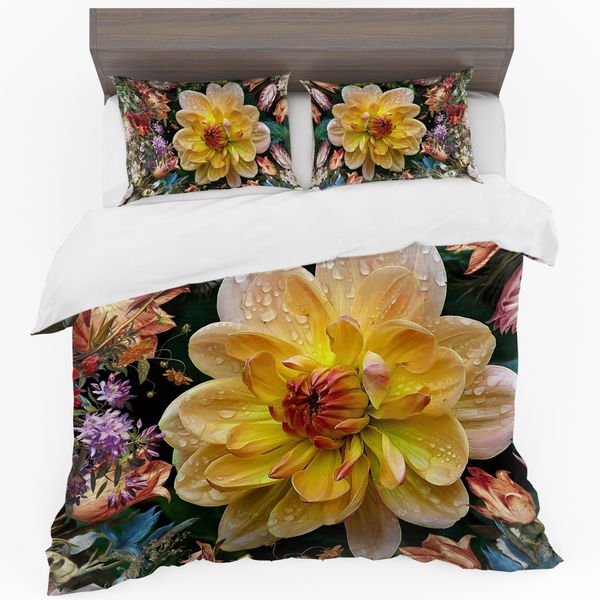 Yellow Flower on Black Duvet Cover Set