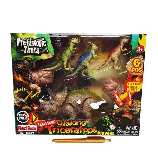 Prehistoric Times Dinosaur Playset with Light &amp; Sound Wind-Up Triceratops