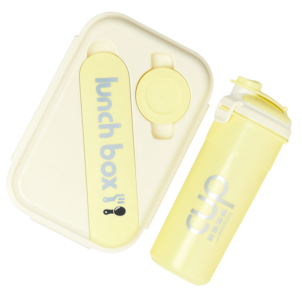 8 Pieces Yellow Lunch Box &amp; Drinking Cup Set with Cutlery