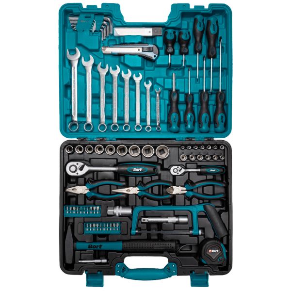 Bort - Mechanics DIY Hand Tool Set with Sockets &amp; Spanners - 90 Pieces