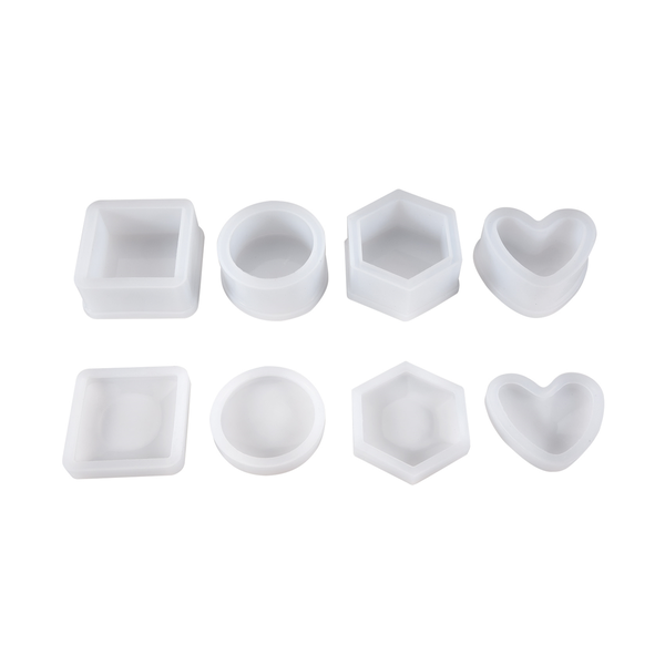 4 Pack Resin Heart Shape /Hexagon/Round/Square Epoxy Molds with Lid