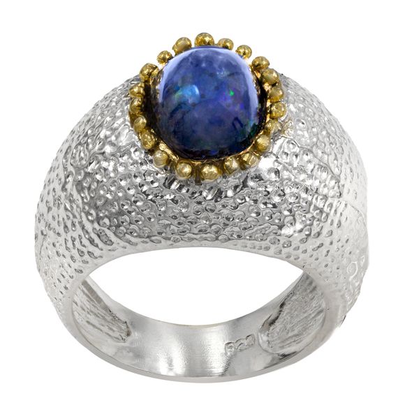 doublew-W Handcrafted Black Opal 925 Sterling Silver Domed Ring