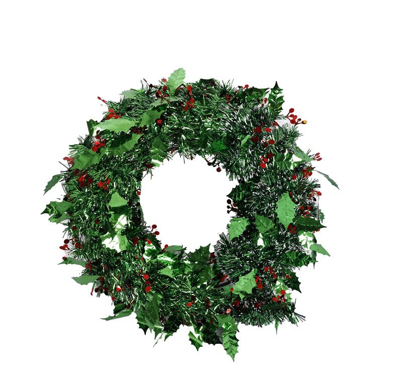 Christmas Wreath - Christmas Decorations - Tinsel - Green - 38cm - 2 Pack