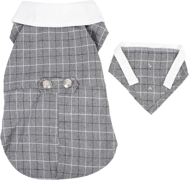 Dog Tuxedo Suit Adjustable Gray Plaid Formal Wear for Small Dogs