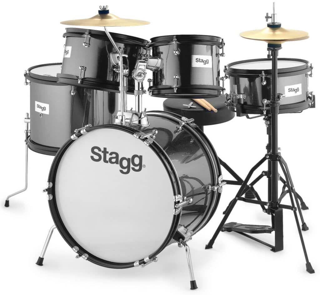 STAGG Junior 5-Piece Accoustic Drum Set with Hardware - Black