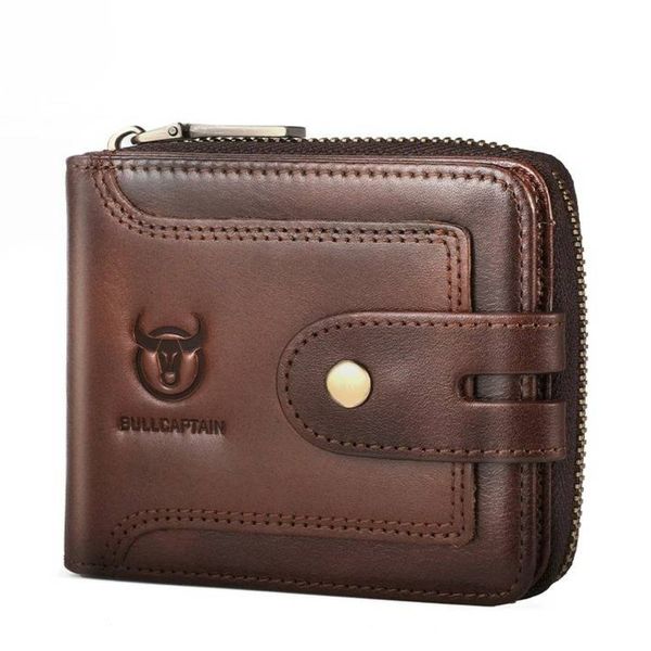 Bullcaptain Barrett RFID Blocking Men's Bifold Genuine Leather Wallet Brown