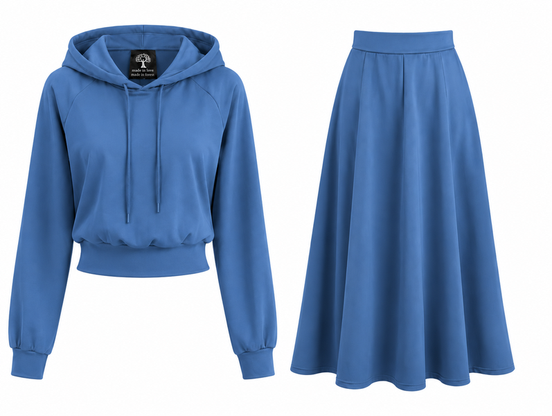Secret Shield Blue Serenity Premium Hoodie &amp; Maxi Skirt Set 100 % Cotton