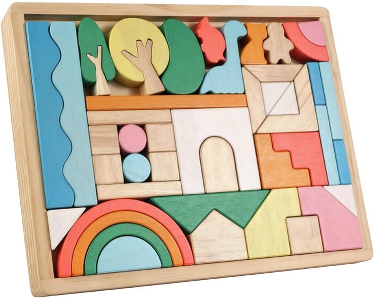 harayaa Wooden Toy, Colorful Stacking Blocks Puzzles,Creative, Rainbow