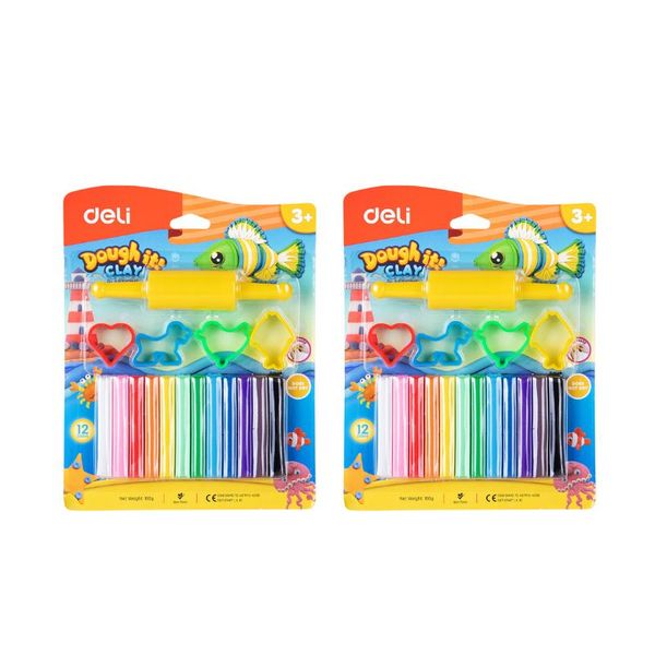 Deli Kids Play Dough 12 Colors Rolling &amp; Cutter Tool Set