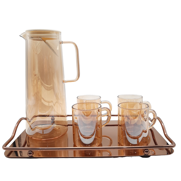 Glass Pitcher Set with Mirror Tray