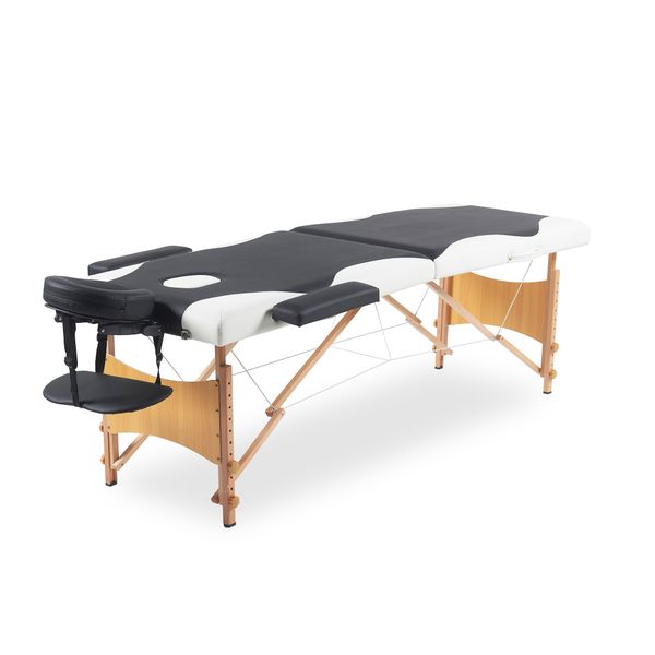 Massage Table Bed 2 Section (Wooden) - Black &amp; White