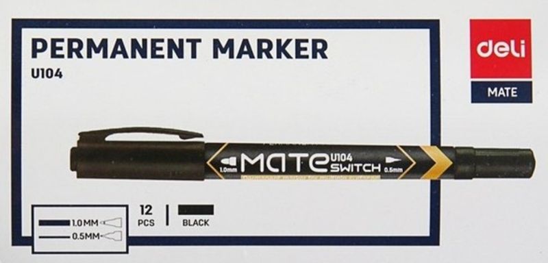 DELI Black Dual Tip Permanent Markers 12pcs