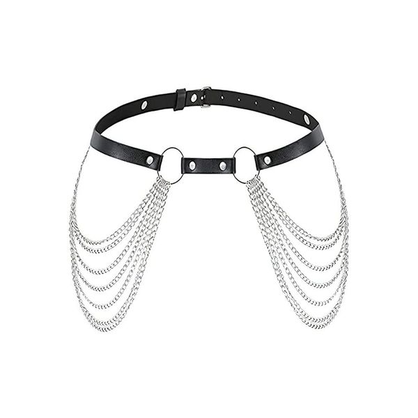 New Ladies Fashion Casual Multi-Layer Metal Chain Tassel PU Belt