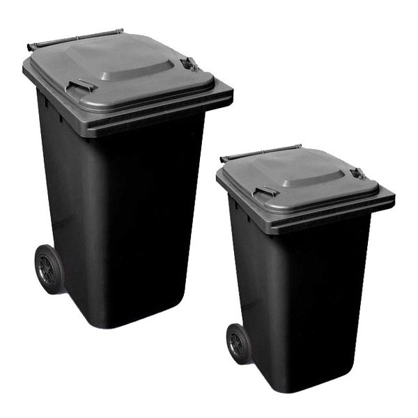 240 &amp; 130 Litre Wheelie Plastic Waste Yard Bin - Black