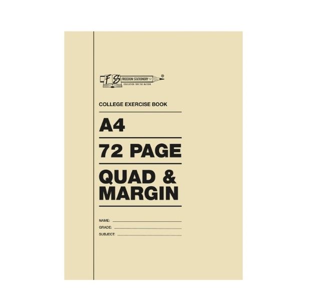 Freedom Stationery - A4 72 Page Quad &amp; Margin Exercise Book (Pack Of 20)