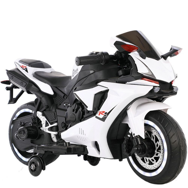 Kids 12V Electric Ride-On Motorbike - LED Lights, Music &amp; Training Wheels