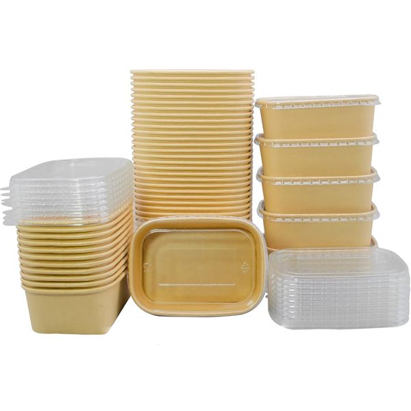 30Pcs Disposable Food Containers with Lids Kraft Paper Takeaway Bowls-750ML