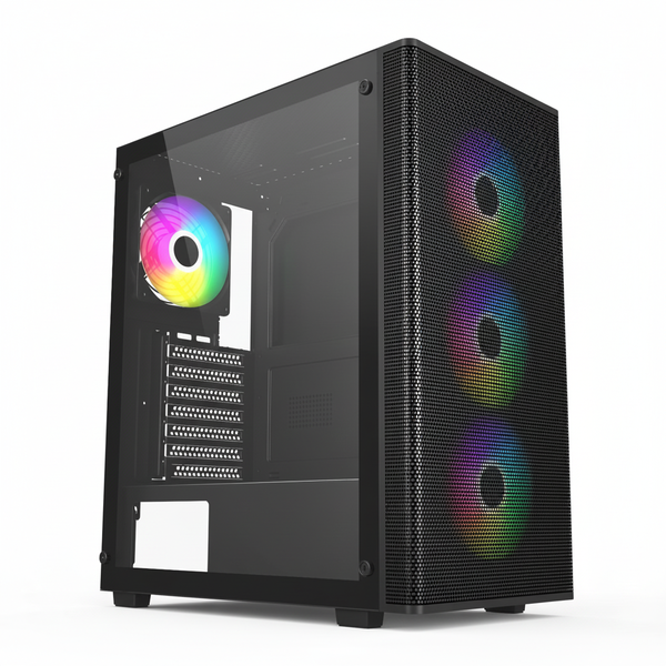 FSP M220 ATX Mid Tower Gaming Case with 4 ARGB Fans - Black