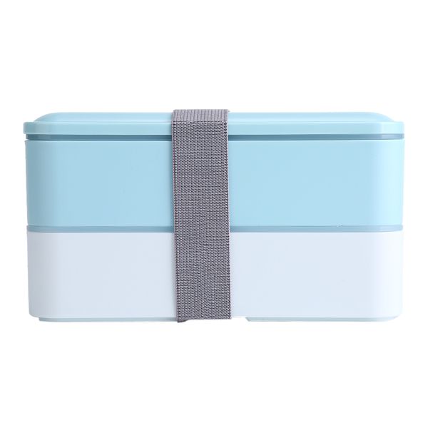 900ml 2-Layer Plastic Bento Lunch Box with Spoon and Chopsticks Blue